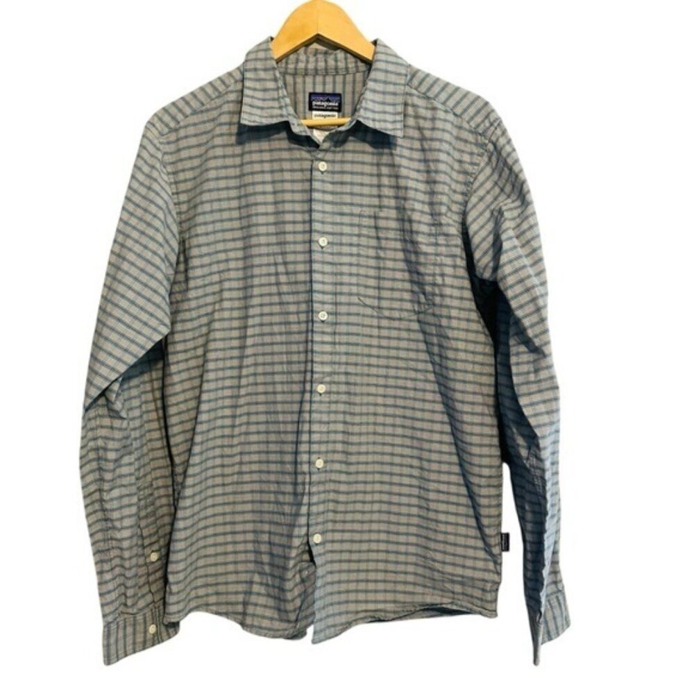 Vintage Patagonia Organic Cotton Long Sleeve Teal/Gray Plaid Shirt Men’s sz M